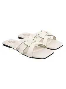 Shoetopia Solid Square Toe Casual White Flats For Women & Girls /EU40