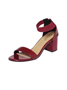 MONROW Tiana Leather Block Heels for Women, Maroon, UK-4 | Fancy & Stylish Heel sandals, Casual, Comfortable Fashion Heel Sandal