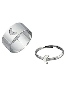 Vembley Trendy Silver Half Moon Couple Ring Matching Wrap Finger Ring For Women and Men
