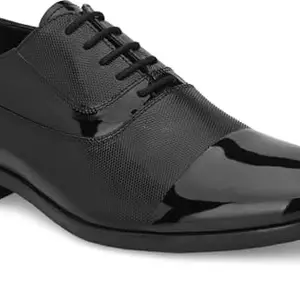 San Frissco Men's Formal Shoes Textured Lace Up Oxfords Office Wear Footwear Soft Cushioned Footbed with TPR Sole Lightweight, Flexible and Stylish for Wedding, Parties and Dailywear - 6 (Black)