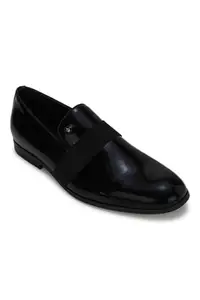Louis Philippe Men Black PU Slip Ons