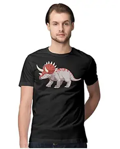ALLEN BLACK Men's Regular Fit T-Shirt Triceratops - Dinosaur 100% Cotton T-Shirt Black_TRICERATMEN-Black L Men Round_