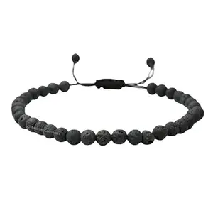 Lady Works Natural Volcanic Lava Threaded Bracelet 6mm Round Smooth Beads Volcanic Lava Adjustable Thread Bracelet. Unisex Macrame Yoga Bracelet.|LW_TDBR_1878