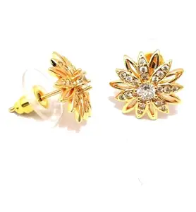 Gold Plated American Diamond Flower Earrings for Women Earrings Bali