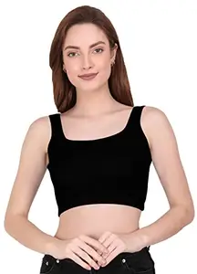 THE BLAZZE 1044 Women's Summer Basic Sexy Strappy Sleeveless Crop Top (Large, Black)