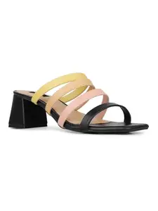 Inc.5 Womens Black Solid Square Toe Party Wear Block Heels Sandals