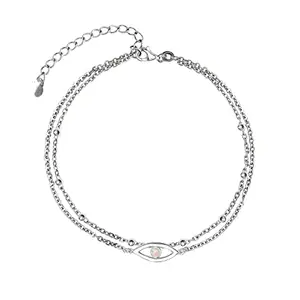 Amazon Brand - Nora Nico 925 Sterling Silver Anklets for Women | BIS Hallmarked Created Opal Layered Evil Eye Anklet for Women 10.5 Inches (01 Pcs)