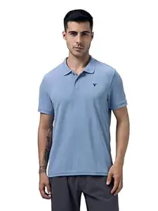TECHNOSPORT Men's Solid Slim Fit Polo Collar T-Shirt MATPIQ Half Sleeve Button Polyester for Gym Running Workout UPF50+ Anti Odour