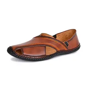 Karaddi 5079 Men's Loafer Stylish Ethnic Peshawari Nagra Mojadi Sherwani Sandals Wedding Latest Kolhapuri Brown Tan Black Shoes for Men Size 8 UK