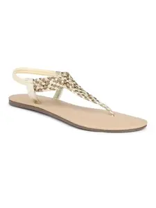 INC.5 Women Gold-Coloured & Bronze Textured Open Toe Flats