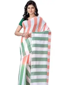 dB DESH BIDESH Women's Soft Cotton Tricolour Handloom Saree Trendy Republic Day Tiranga Jamdani Saree Crepe Mulmul Mysore Silk Chiffon Georgette Flag Sarees for Women