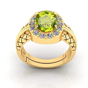 SIDHARTH GEMS 12.00 Ratti Certified Natural Green Peridot Gemstone Gold Plated Adjustable Panchdhatu Ring/Anguthi for Men and Women Lab Approved