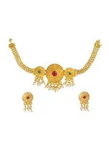 Shining Jewel - By Shivansh Designer Gold Plated Stylish Traditional Ethnic Thushi Choker Necklace Jewellery Set for Women (SJ_2979)