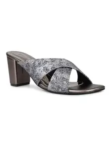 Inc.5 Womens Pewter Party Wear Printed Open toe Block Heel Mules