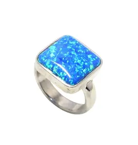 Rajasthan Gems Ring 925 Sterling Silver Synthetic Opal Gem Stone Women Men Unisex Handmade Gift j713