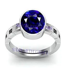 AKSHITA GEMS 13.25 Ratti (AA++) Certified Blue Sapphire Ring (Nilam/Neelam Stone Silver Plated Ring)(Size 20 to 23) for Men and Woman