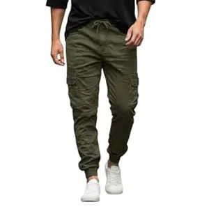 WytFox Men's Denim Cargo Joggers II Cotton Blend II Low Rise Slim Fit II Stretchable II Multi Pockets II Elastic Waist and Ankle Cuffs II Urban and Street Wear