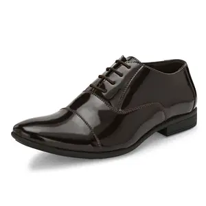 Centrino Men Glossy Formal Shoes |Lace-Up Design with Cushioned Insole for Comfort |Craftsmanship for All-Day Elegance Brown
