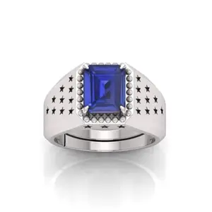 RRVGEM 10.25 Carat Blue Sapphire Ring panchdhatu ring Silver Plated Astrological Adjustable Ring Size 16-22 for Men and Women