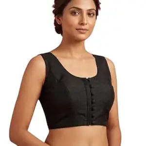 Aparajita Creations Women’s Ready-to-Wear Cotton Saree Blouse | V-Neck Sleeveless Choli with Front Button Design | Non-Padded Comfortable Ethnic Blouse for Saree, Lehenga
