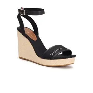Tommy Hilfiger Cotton Solid Black Women Wedges Sandals (F23HWFW061) Size- 36