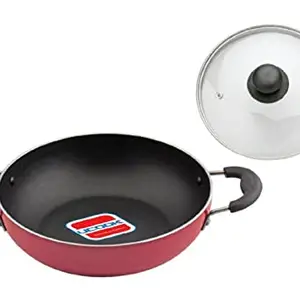 UCOOK Non-Stick Induction Base Deep Kadhai with Glass lid, 220 mm / 2 litres, Red price in India.