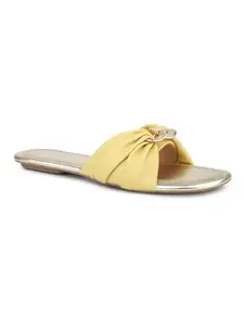 Inc.5 Womens Yellow Casual Solid Open Toe Flat Slip-On Sandals