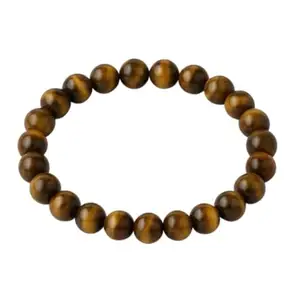 VEVORA Natural Tiger Eye Crystal Bracelet | 8mm Round Beads | Certified Reiki Healing Stone for Courage & Protection | Unisex Stretchable Bracelet for Men & Women | Gift-Ready