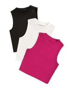 Women Ribbed Sleeveless Crop Top – Solid Mock Neck Slim Fit Casual Summer Tank Top