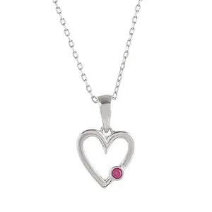 VOYLLA 925 Sterling Silver Valentine's Day Collection Pink Zircon Studded Heart Pendant