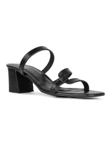 Inc.5 Womens Black Solid Square Toe Party Wear Block Heels Sandals