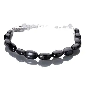 RRJEWELZ Black Star Diopside Bracelet for Men & Women – 6x8mm Oval Smooth Black Beads – 7 inch adjustable with Silver Plated Clasp – Healing, Fashion, Gift, Spiritual, Yoga|LCBR_RR_01288