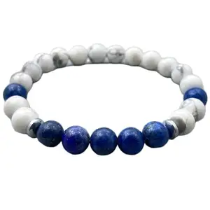 LKBEADS Lapis Lazuli & Howlite Bracelet - Beaded Healing Crystal Jewelry, Natural Gemstone Accessories, Stylish Gift for Her|8mm Round|Smooth|Multicolor|SRC_LI_000366