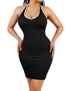 Women's Black Bodycon One Piece Mini Dress – Sleeveless Scoop Neck Slim Fit Party Dress for Short Girls | High Stretch Casual & Stylish Clubwear