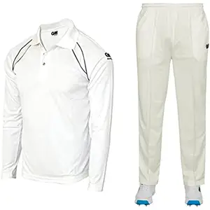GM 7205 Full Sleeve Cricket T-Shirt Size-X-Large [White/Navy] & 7130 Cricket Trouser Size-X-Large (White/Navy) Combo