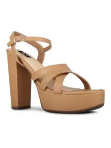 Inc.5 Womens Beige Party Wear Solid Pattern Round Toe Platform Heels