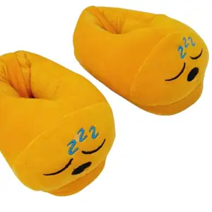 Trend Overseas Kids Size flip Flop Smiley Warm Shoes Emoji Bedroom Slipper Free Size Indoor Slipper Funny Soft Plush (Yellow) (Sleeping)