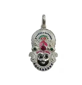 SJ Shree Jewellers Sterling Silver Khatu Shyam Ji Hand Painted Meenakari Pendant for Men & Women without chain