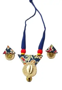 RUPKATHA FASHION Festival Season Jewellery Jute Thread Pendant Dancing Ghungroo Blue Fancy Rope Adjustable Chain with Stud Earrings for women and Girls