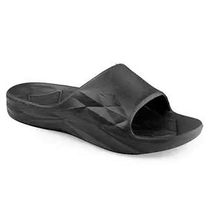 AROOM Stylish & Comfortable, Lightweight, Flat Thick EVA Sole | Flip Flops Slides & Slippers for Women (Black, 10)