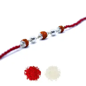 DEVU PARBAT ENTERPRISE Men's Pure Silver Rakhi for Brother Rakshabandhan with Roli Chawal Combo