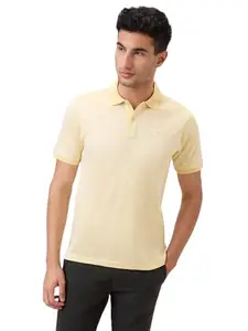 Raymond Men Regular Fit Jacquard Pattern Pure Cotton Half Sleeve Polo Neck Casual T-Shirt (Size: 44)-RCKE01251-Y2 Yellow