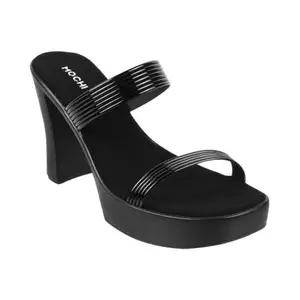 Mochi Women's Glossy BLACK Platform Heeled Sandals for Party Wear UK/3 EU/36 (41-193)