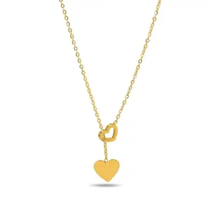 PALMONAS 18k Gold Plated Two Heart Gold Lariat Necklace for Women - Gift for Girls & Women | Waterproof & Anti-Tarnish Necklace