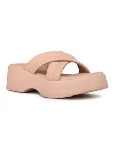 Inc.5 Womens Peach Casual Cross Strap Round Toe Wedge Heels