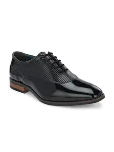 San Frissco Men’s Formal Shoes Textured Leatherette Glossy Lace Up Derbys/Soft Cushioned Footbed with TPR Sole/Stylish, Trending, Elegant for Office and Party - 11 (Black)