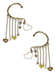 OOMPH Jewellery Gold Tone Ear Cuff Earrings - Tassel with Heart Charms - For Women & Girls Stylish Latest (2P-MUE506_Z1)- For Women & Girls Stylish Latest