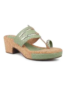 Inc.5 Women Green Ethnic Platform Heels