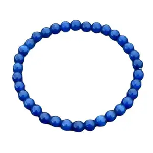RRJEWELZ Natural Blue Cats Eye 6mm Round Shape Smooth Cut Beads 7 Inch Stretchable Bracelet For Men & Women. Unisex Bracelet For Healing, Meditation, Prosperity, Gift & Luck|STBR_RR_10357_7.0