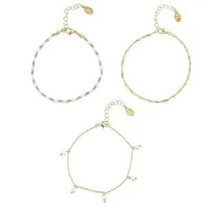 Accessorize London Women'S Gold Facet Bead Anklets Pack Of 3